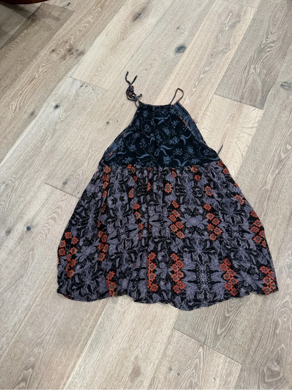Free People Black Tank Dress with Orange and Lavender Floral Print